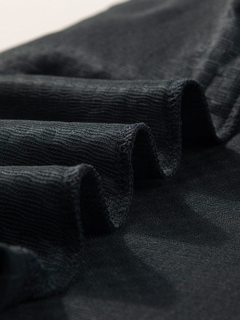 Black Embroidered Floral Puff Sleeve Tee with Textured Detail