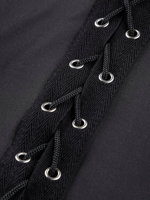 Black Front Lace-Up Grommet Leggings with Silver Hardware