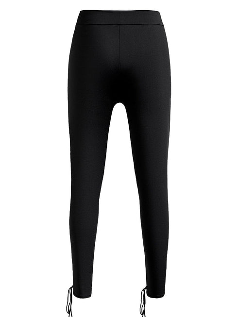 Black Front Lace-Up Grommet Leggings with Silver Hardware