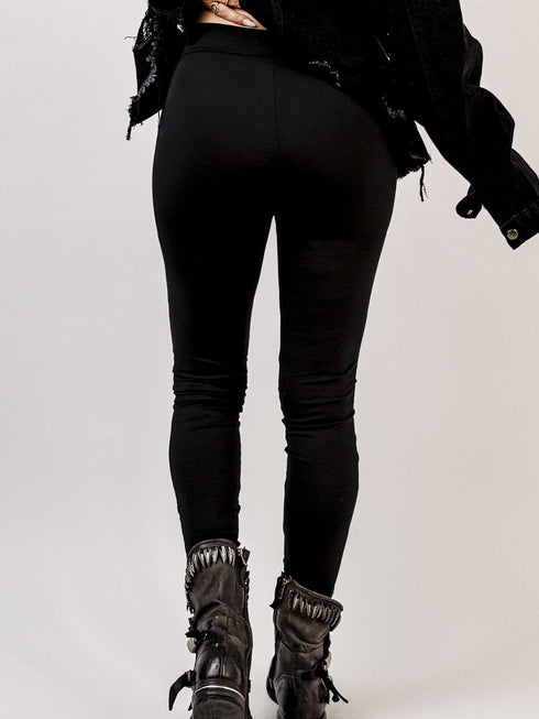 Black Front Lace-Up Grommet Leggings with Silver Hardware