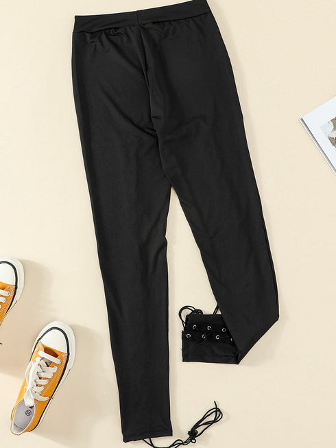 Black Grommet Lace Up Front Leggings