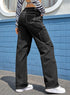 Black High Waist Straight Leg Cargo Pants with Pockets