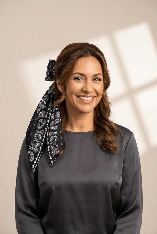 Women's Black Paisley Silk-Feel Ribbon Bow Hair Clip