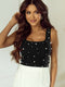 Black Pearl Embellished Square Neck Sleeveless Top