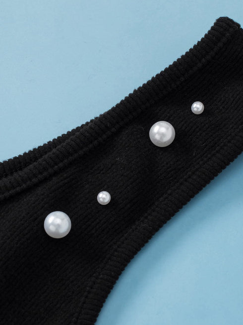 Black Pearl Embellished Square Neck Sleeveless Top