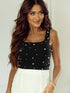 Black Pearl Embellished Square Neck Sleeveless Top