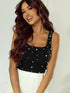 Black Pearl Embellished Square Neck Sleeveless Top