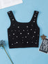 Black Pearl Embellished Square Neck Sleeveless Top