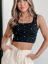 Black Pearl Embellished Square Neck Sleeveless Top