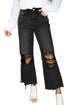 Black Ripped Raw Edge High Waist Flare Jeans