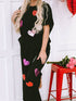Black Sequin Heart Embellished Textured 2-Piece Casual Set
