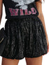 Black Sequin High-Waisted Casual Shorts with Straight Leg