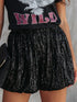 Black Sequin High-Waisted Casual Shorts with Straight Leg