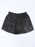 Black Sequin High-Waisted Casual Shorts with Straight Leg