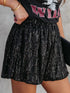 Black Sequin High-Waisted Casual Shorts with Straight Leg