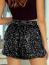 Black Sequin High-Waisted Casual Shorts with Straight Leg