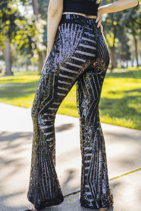Black Sequin Wide Leg Pants