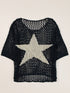 Black Star Crochet Knit Summer Top with Graphic Design