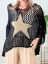 Black Star Crochet Knit Summer Top with Graphic Design