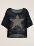 Black Star Crochet Knit Summer Top with Graphic Design