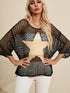 Black Star Crochet Knit Summer Top with Graphic Design