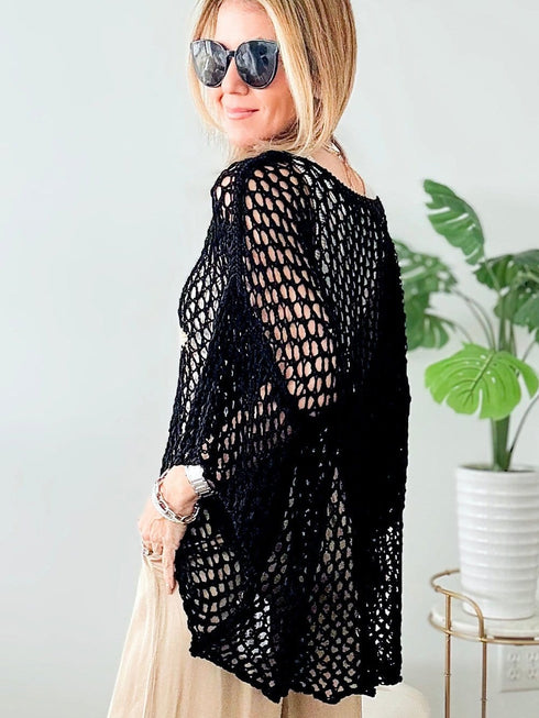 Black Star Crochet Knit Summer Top with Graphic Design
