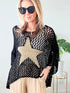 Black Star Crochet Knit Summer Top with Graphic Design