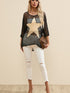 Black Star Crochet Knit Summer Top with Graphic Design