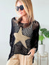 Black Star Crochet Knit Summer Top with Graphic Design