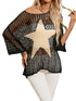 Black Star Crochet Knit Summer Top with Graphic Design