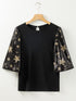 Black Star Sequin Embellished Half Sleeve Knit Top