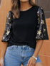 Black Star Sequin Embellished Half Sleeve Knit Top