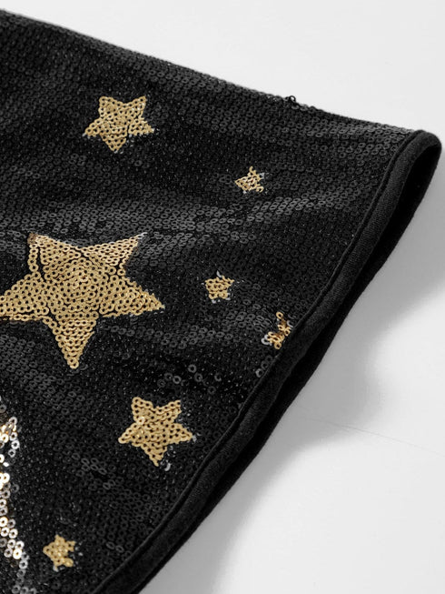 Black Star Sequin Embellished Half Sleeve Knit Top