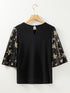 Black Star Sequin Embellished Half Sleeve Knit Top