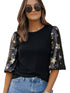 Black Star Sequin Embellished Half Sleeve Knit Top