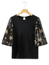 Black Star Sequin Embellished Half Sleeve Knit Top