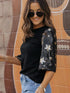 Black Star Sequin Embellished Half Sleeve Knit Top