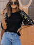 Black Star Sequin Embellished Half Sleeve Knit Top