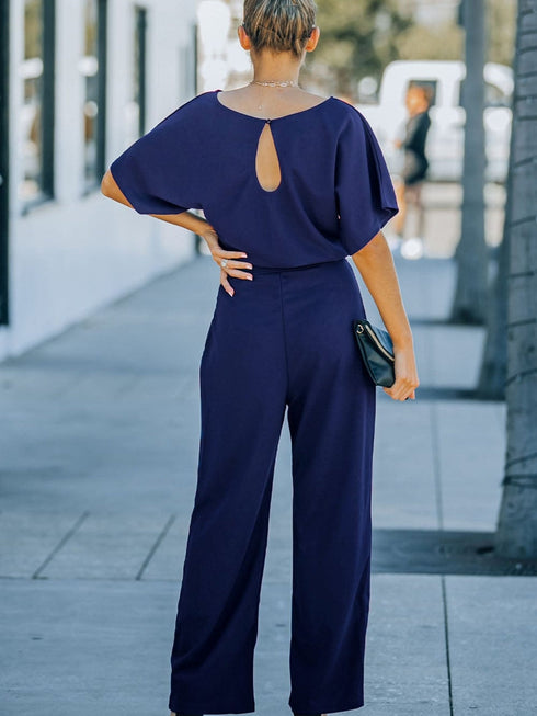 Blue Belted Wide Leg Jumpsuit