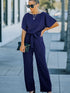 Blue Belted Wide Leg Jumpsuit