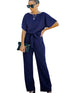 Blue Belted Wide Leg Jumpsuit