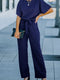 Blue Belted Wide Leg Jumpsuit