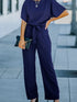 Blue Belted Wide Leg Jumpsuit