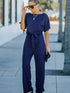 Blue Belted Wide Leg Jumpsuit