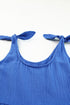 Blue Bow Detail High Waist Linen Romper