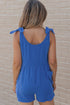Blue Bow Detail High Waist Linen Romper