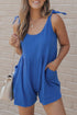 Blue Bow Detail High Waist Linen Romper