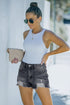 Blue Distressed Fringed Denim Shorts with Ripped Details