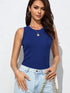 Blue Ribbed Tank Top with Round Neck