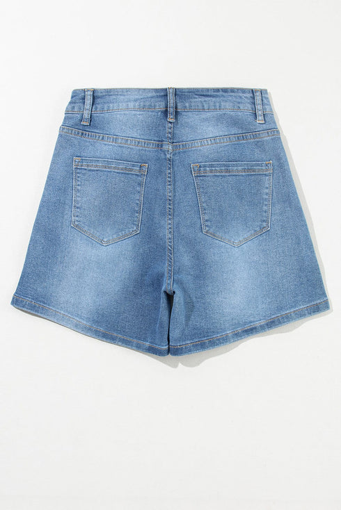 Blue Sparkle Denim Shorts with Rhinestone Accents